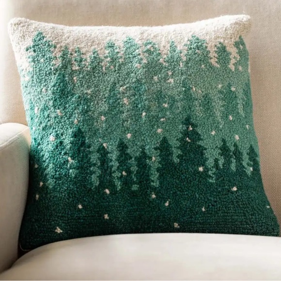 VivaTerra Other - Pine Forest Wool Hand-Hooked Throw Pillow, 16"Sq.